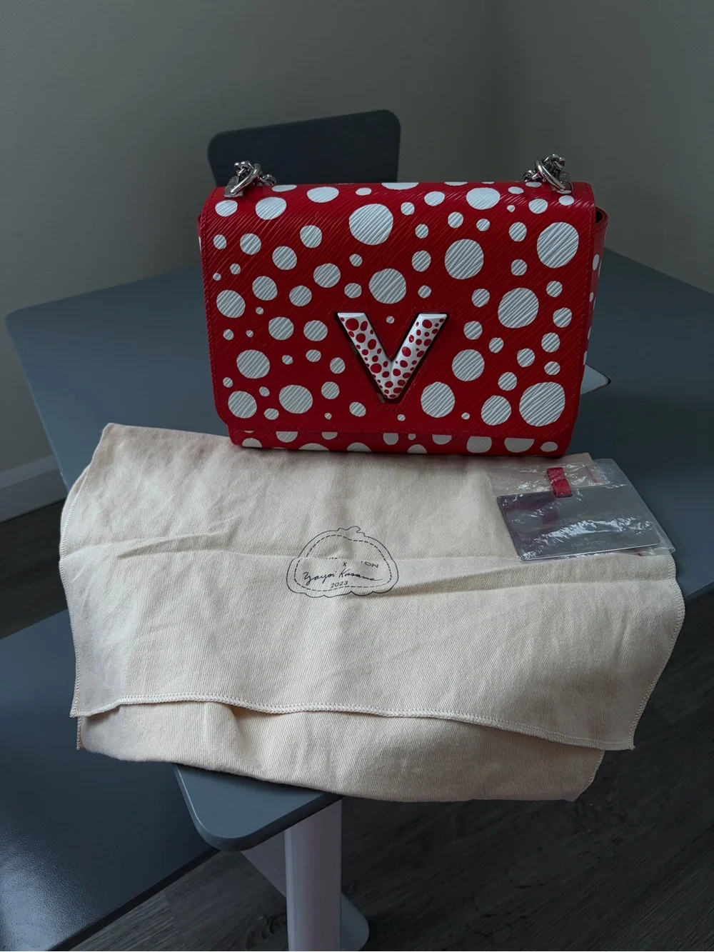 Louis Vuitton Red and White Polka Dot Chain Shoulder Bag
